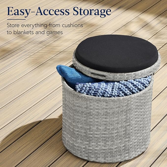 Best Choice Products Round Wicker Ottoman, Additional Seating, Side Table - Image 3