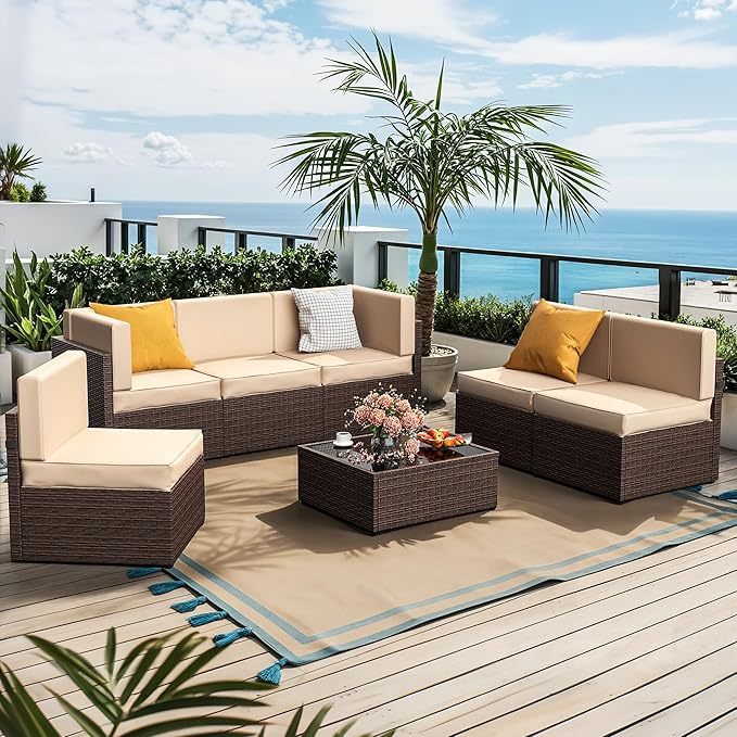 Pamapic Patio Furniture Set, 7 Pieces Modular Outdoor Sectional, Patio - Image 3