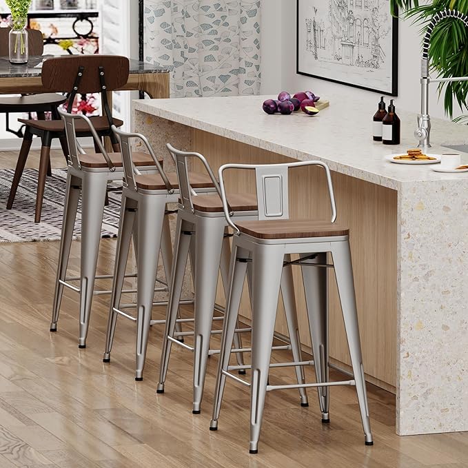 Yongchuang 26" Metal Barstools Set of 4 Low Back Bar Stool Counter Height Bar - Image 6