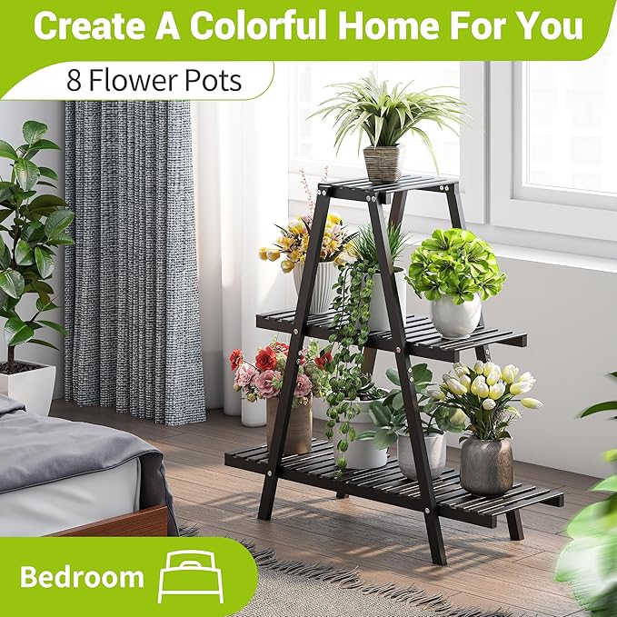BMOSU Plant Stand Bamboo for Indoor Outdoor Tiered Plant Shelf 8 Potted Flower - Image 5
