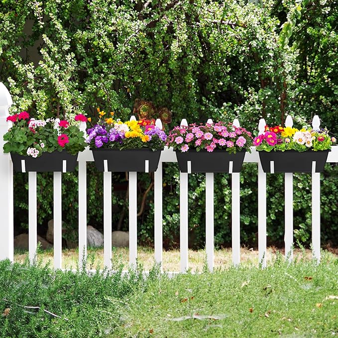 OYEAL 4 Pack Railing Planter Box Outdoor Hanging Balcony Planters 17 Inch - Image 5