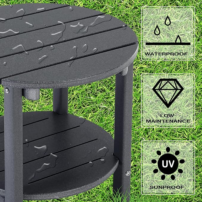 LZRS Round Adirondack Side Table Double End Table, Outdoor Side Tables - Image 4