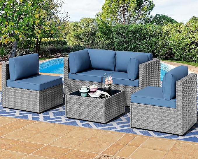 Shintenchi 5 Pieces Outdoor Patio Sectional Sofa Couch by Shintenchi