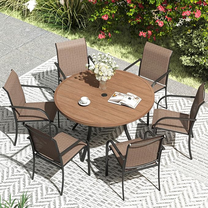 VICLLAX Patio Dining Set for 6, Outdoor Furniture Set Includes 47.2" Round by HOME