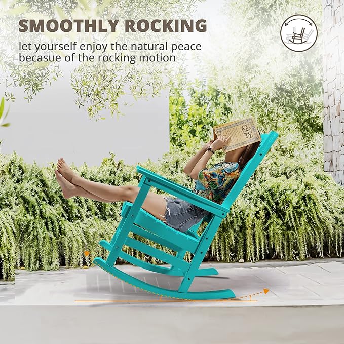 LUE BONA Outdoor Rocking Chairs Set of 2, HDPS Porch Rocker - Image 9
