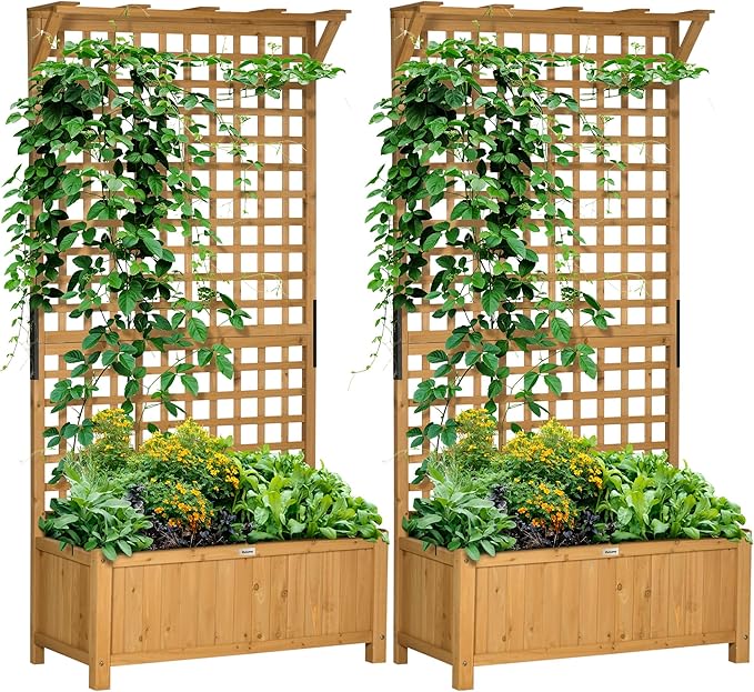 Outsunny Wood Planter with Trellis, Raised Garden Bed by Outsunny