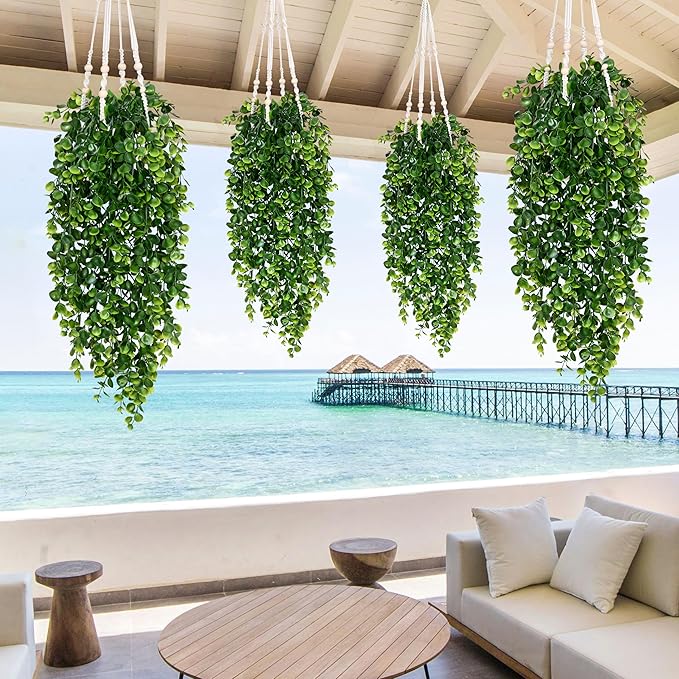 Waipfaru 4Pcs Fake Hanging Plants 2.7ft Fake Plants Eucalyptus Leaves UV - Image 7