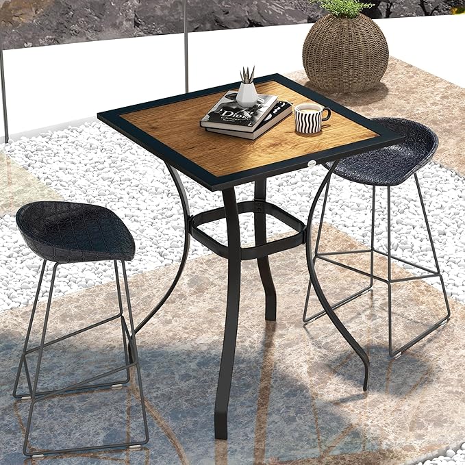 Outsunny 28" Outdoor Bar Table, Faux Wood Patio Furniture, Square Wood-Like - Image 2