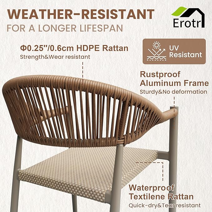 8 Pcs Stackable Patio Dining Chairs, Aluminum Rattan Outdoor Dining Chair - Image 4