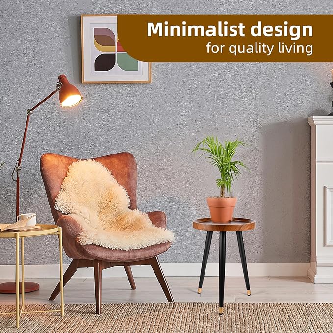 Plant Stand Indoor, Mid Century Walnut Wood Plant Table, Heavy Duty Metal Tall - Image 8