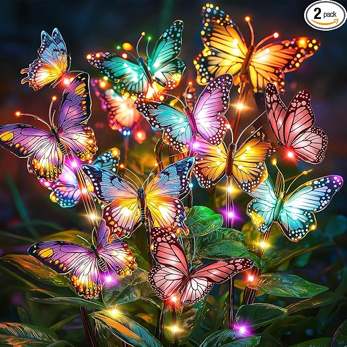 Solar Lights Outdoor Garden Decor: 2 Pack 34 Silk Butterflies by NFEVER