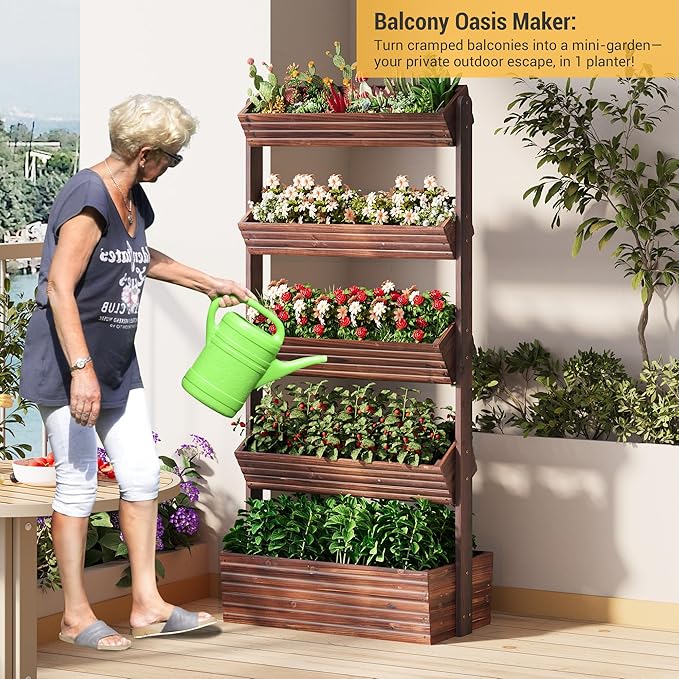 Vertical Wooden Raised Garden Bed Planters Wood Planter Kit Plant Stand Flower - Image 5