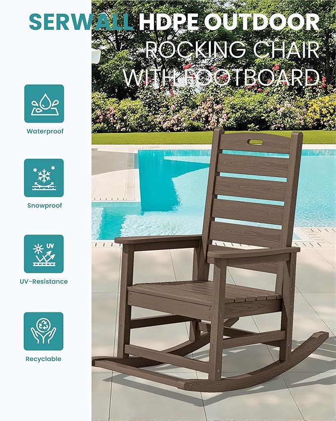 SERWALL Outdoor Rocking Chair Set of 4, Oversized HDPE Patio Rocking Chair - Image 5
