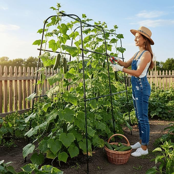 Cucumber Trellis Arch 5.3FT Black PP Coated Stainless Steel Garden Arch Trellis - Image 7