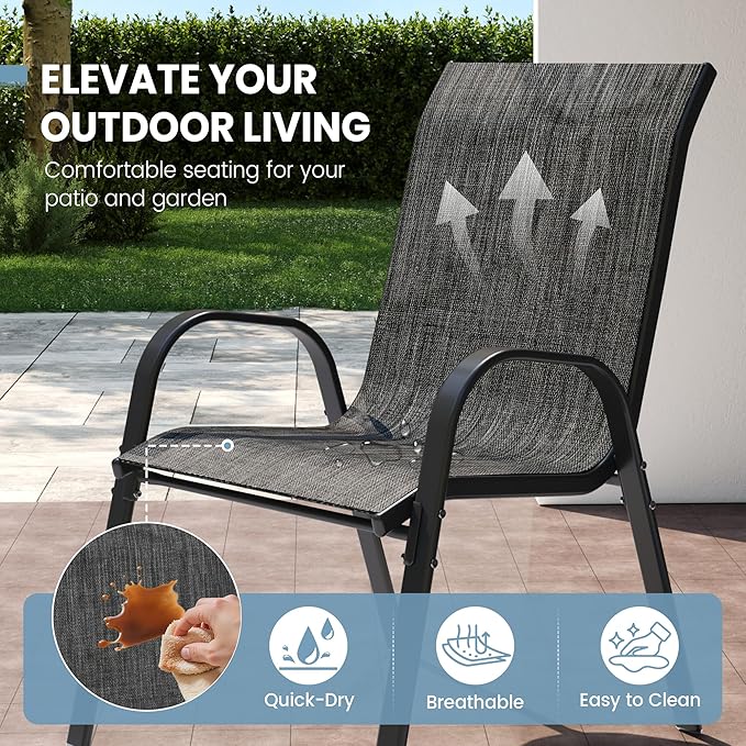 Patio Dining Chairs Set of 4, Stackable Dining Chairs High Back, Breathable - Image 4