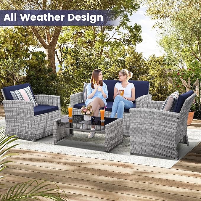 4-Piece Patio Furniture Set, Wicker Outdoor Rattan Sectional Sofa - Image 3