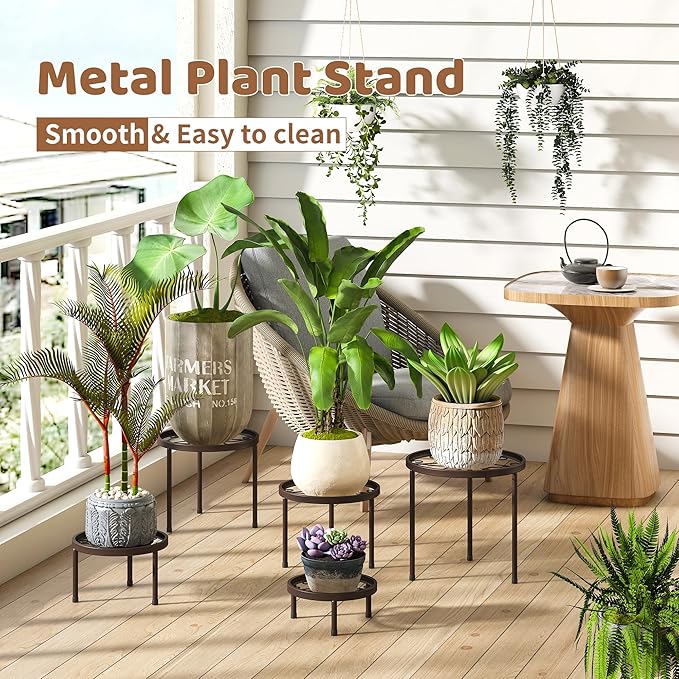 Plant Stand Indoor Outdoor 5 Pack Heavy Duty Metal Stand Multiple Plants - Image 2