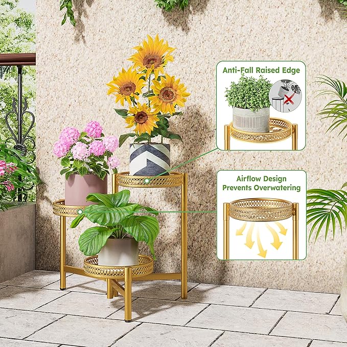 Metal Plant Stand Indoor Outdoor, 3 Tier Corner Tall Plant Shelf - Image 4