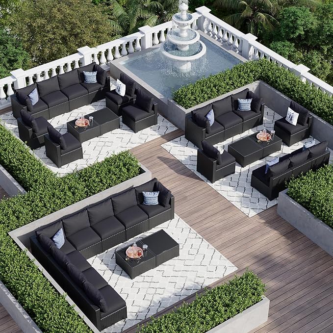 Aoxun 10 Piece Patio Furniture Set Wicker Rattan Patio Sectional Sofa Set - Image 5