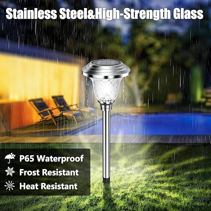 Beau Jardin 4 Pack Solar Pathway Lights White+ Color Changing Stainless Steel 3 - Image 2