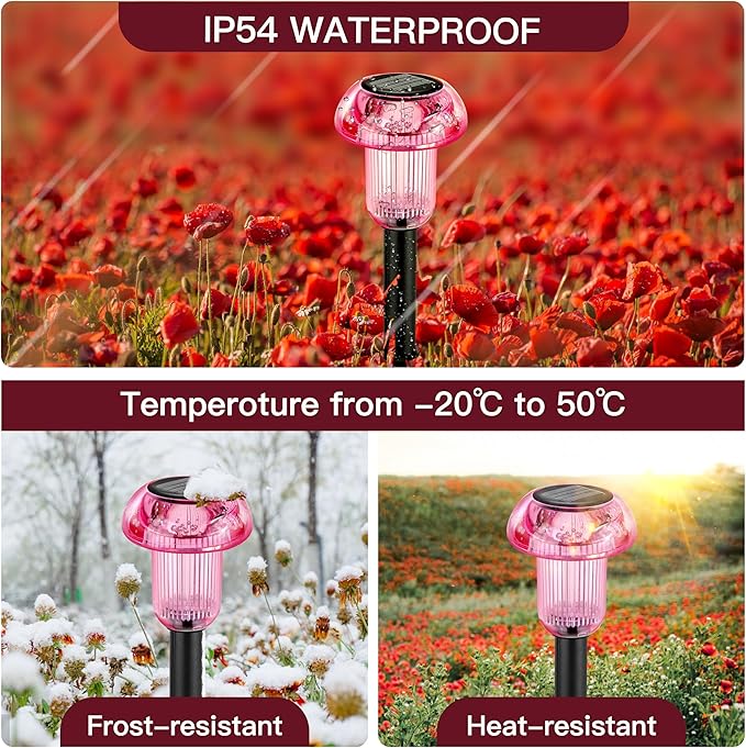 Easter Solar Pathway Lights Outdoor Decorative 4 Pack, 4 color LED Mushroom - Image 5