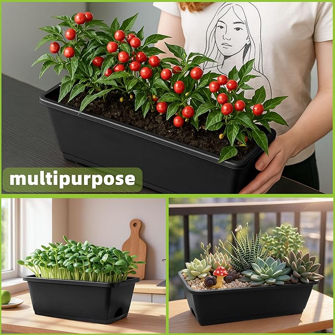Window Box Planter, 12 Pack Plastic Vegetable Flower Planters Boxes 17 Inches - Image 6