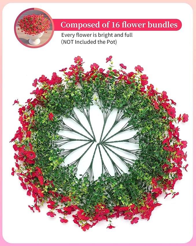 Faux Flowers for Outdoor Planters 16 Bundles UV Resistant Artificial Fake - Image 3