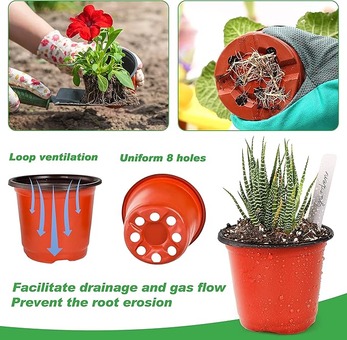 TDHDIKE 4" Small Plastic Plant Nursery Pot/Pots Seedlings Flower Plant - Image 3