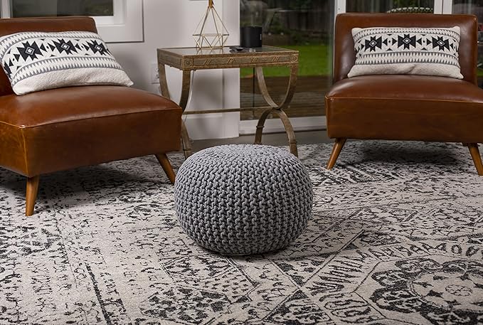 BIRDROCK HOME Round Pouf Ottoman | Cotton Braided Foot Stool - Image 2