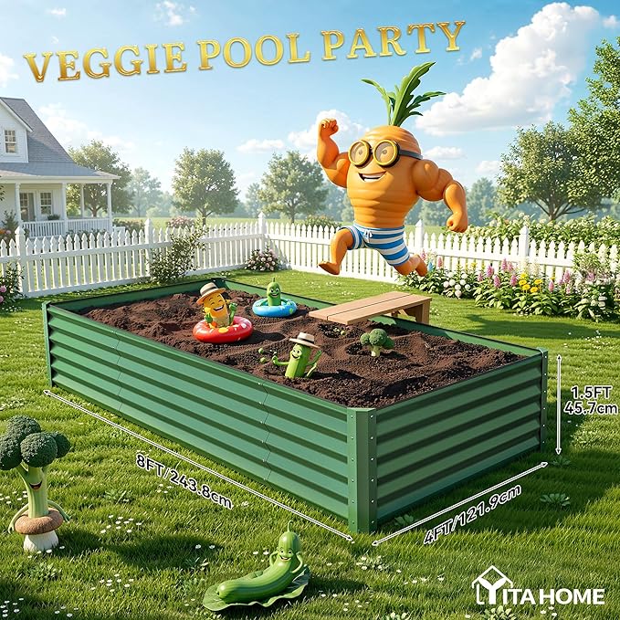 YITAHOME 8x4x1.5ft Large Raised Garden Bed Kit, Galvanized Metal Planter Box - Image 8