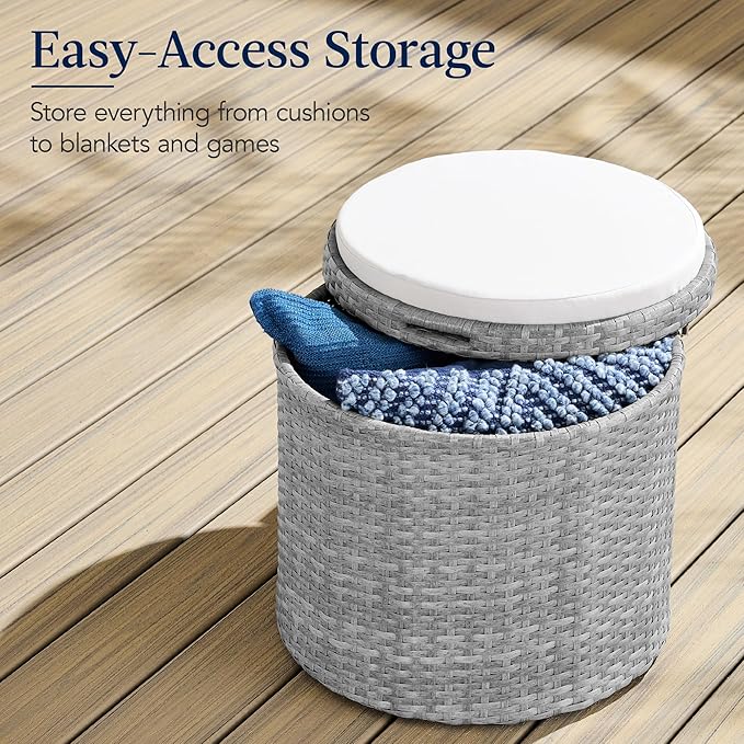 Best Choice Products Round Wicker Ottoman, Additional Seating, Side Table - Image 3