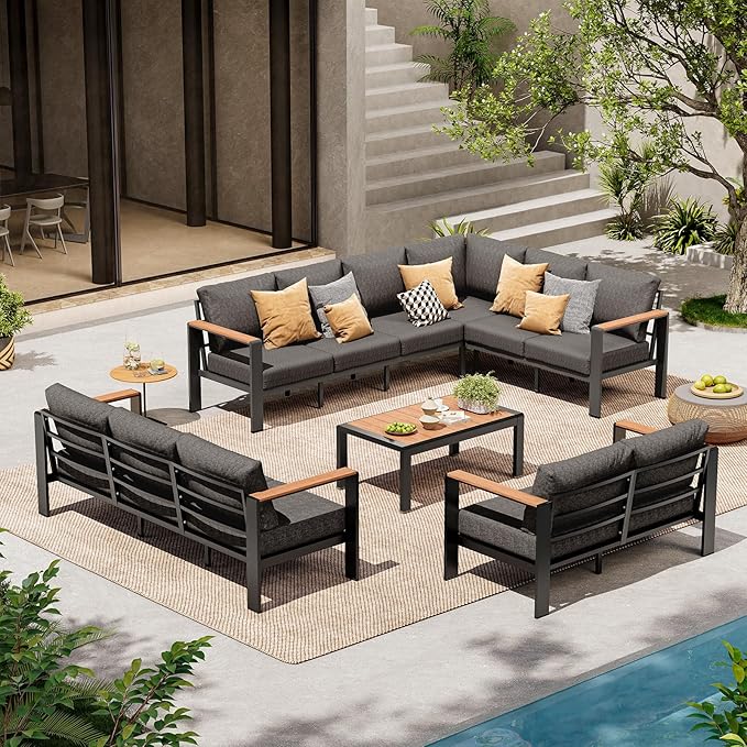 Aluminum Outdoor Patio Furniture Set 11 Seats, Outdoor Sectional Corner Sofa Set by ComfCove