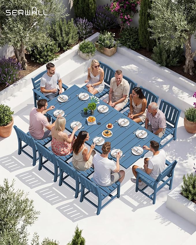 SERWALL 11-Piece Outdoor Dining Set, All Weather HDPE Outdoor Furniture Set - Image 8