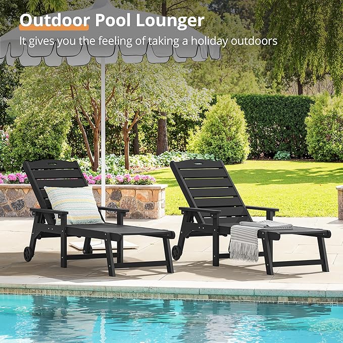 LUE BONA Outdoor Chaise Lounge Chairs Set of 2, HDPS Lounge Chair, 5 Positions - Image 3
