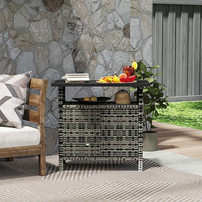 Outsunny Wicker Outdoor Storage Cabinet, Rattan Outdoor Bar Table - Image 8