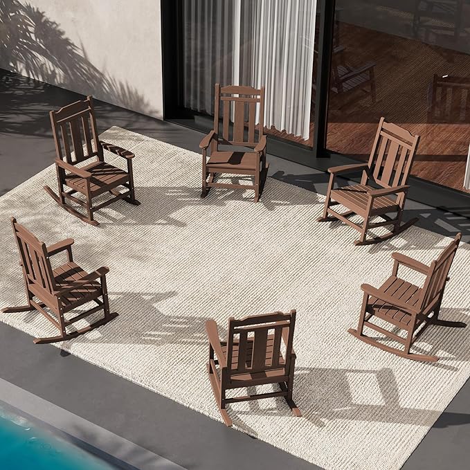 SERWALL Outdoor Rocking Chair Set of 6, Patio Rocking Chairs Set, HDPE Rocking by SERWALL