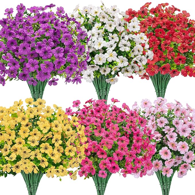 Bassion Artificial Flowers for Outdoors, 24 Bundles UV Resistant Fake Flowers by Bassion