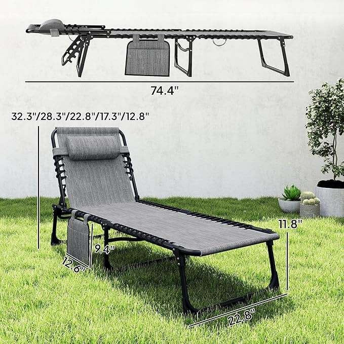Outsunny Chaise Lounge Chair Outdoor, 5-Position Adjustable Sun Tanning Chair - Image 7