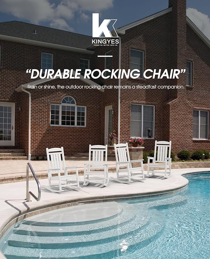 KINGYES HDPE Patio Rocking Chair Set of 2, Outdoor Rocking Chairs Porch Rocker - Image 7