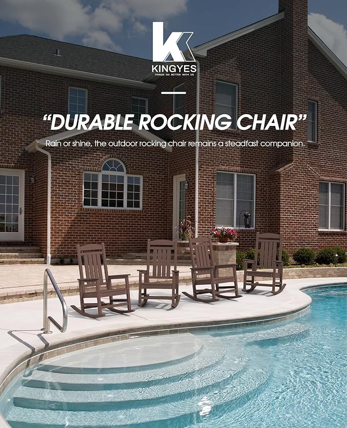 KINGYES HDPE Outdoor Rocking Chair Set of 4, All-Weather Poly Patio Rocking - Image 7