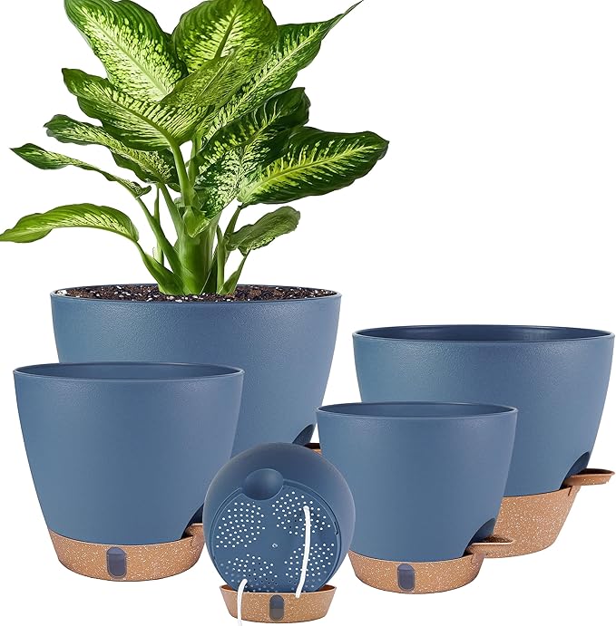 Self Watering Pots for Inoor Ourdoor Plants 10/9/8/7/6.5 Inch Plastic Planters by Fielda