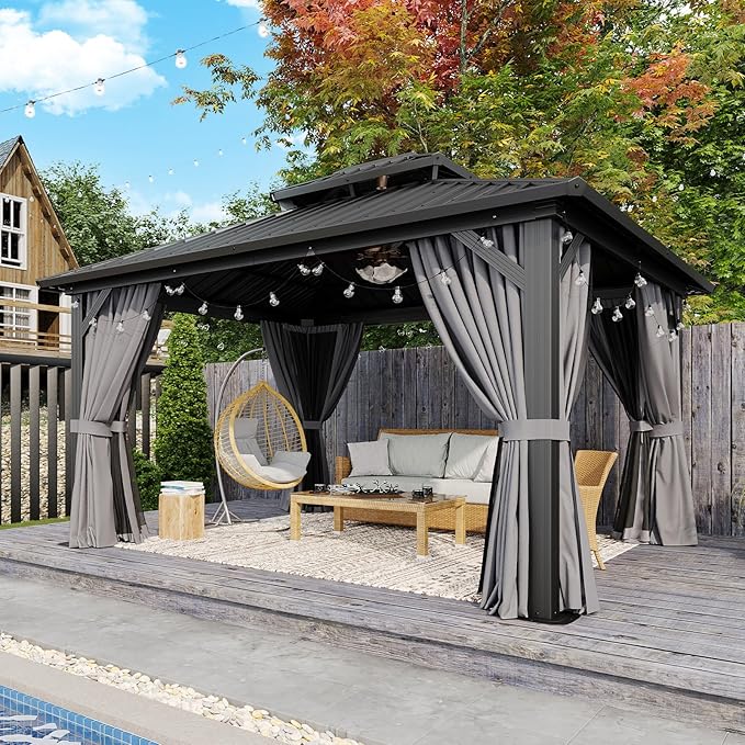 Aoxun 12'x14' Hardtop Gazebo, Aluminum Frame Canopy by Aoxun