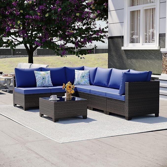7 Pieces Outdoor Patio Furniture Set, Outdoor Wicker Sectional - Image 7