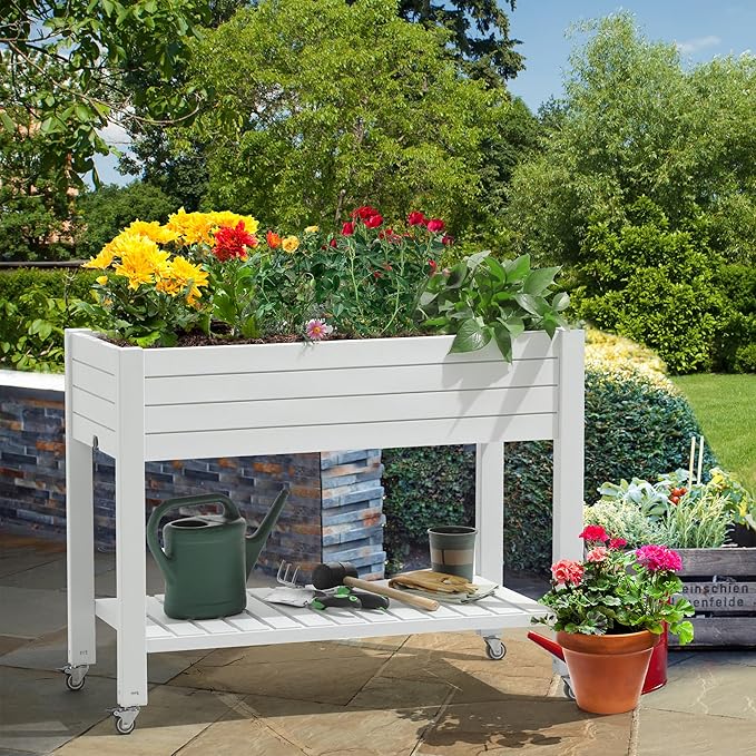 YITAHOME 43.3x17.7x34 in Elevated Garden Bed, Outdoor Plastic Planter Box by YITAHOME