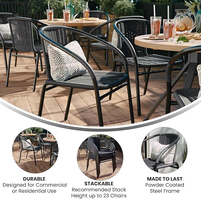 Flash Furniture Lila Modern Rattan Indoor/Outdoor Stackable Dining Chairs - Image 5