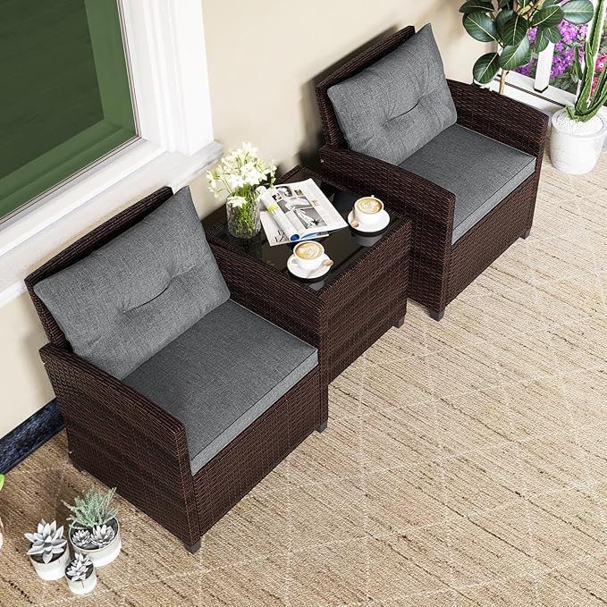 Tangkula 3 Pieces Patio Furniture Set, PE Rattan Wicker 3 Pcs Outdoor Sofa Set - Image 3