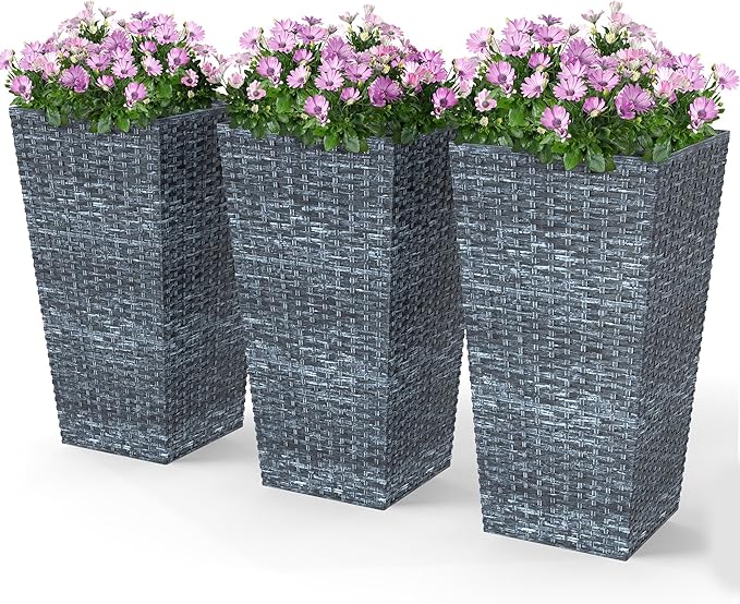 Outsunny Tall Planters for Outdoor Plants Set of 3, 24 in Taper Planters by Outsunny