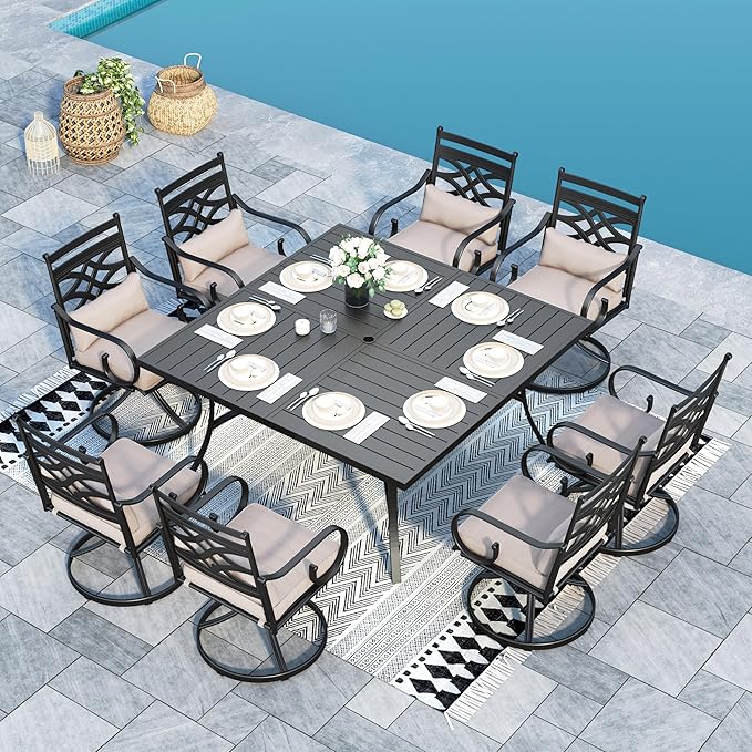 Sophia & William Patio Table and Chairs Set 9 Piece, 8 Swivel Chairs by SophiaWilliam