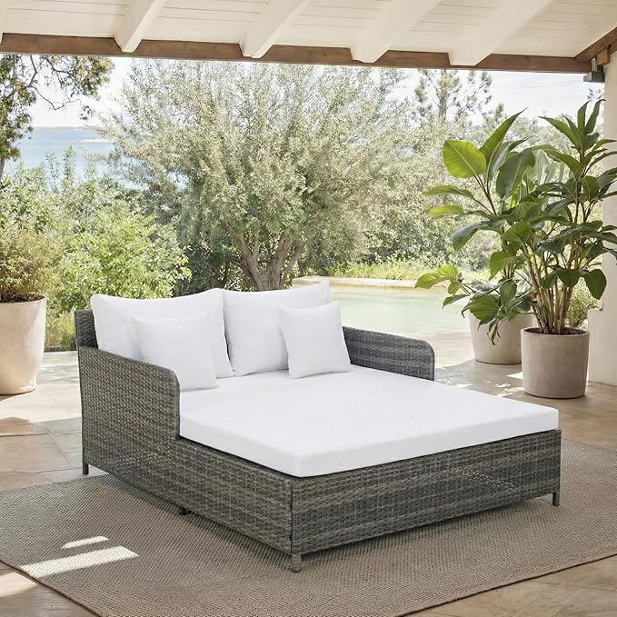 Safavieh Outdoor Collection Cadeo Grey Brown/White Cushion Daybed PAT7500C - Image 2