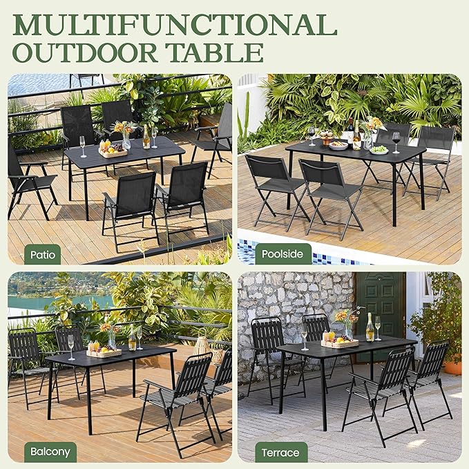 Yaheetech Outdoor Dining Table for 6 Person, Rectangular Slatted Metal Patio - Image 8